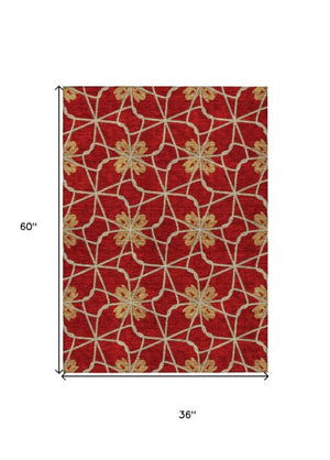 Homeroots 3' Stylish Geometric Washable Area Rug For Indoor Or Outdoor Use - Durable, Stain-resistant Design Orange Polyester 613446