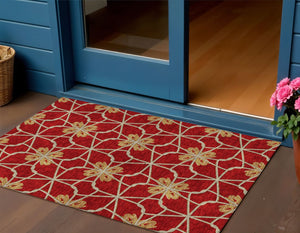 Homeroots 3' Stylish Geometric Washable Area Rug For Indoor Or Outdoor Use - Durable, Stain-resistant Design Orange Polyester 613446