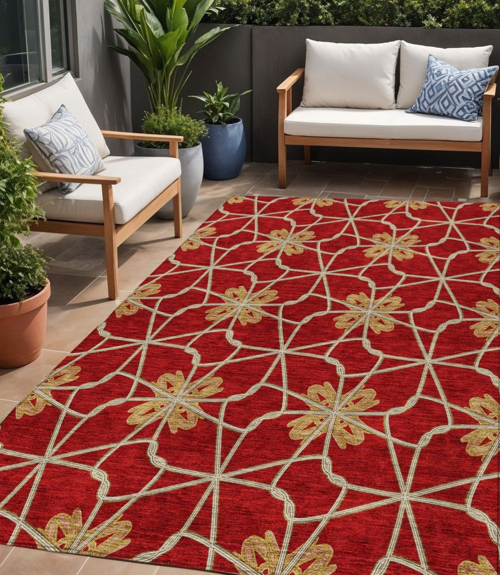 HomeRoots 5' Orange and Gold Geometric Area Rug - Durable, Washable Design Perfect for Indoor and Outdoor Spaces 5' X 8' 613447