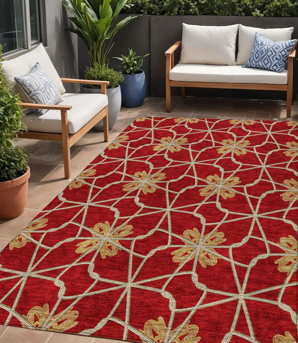 Homeroots 3' Stylish Geometric Washable Area Rug For Indoor Or Outdoor Use - Durable, Stain-resistant Design Orange Polyester 613447
