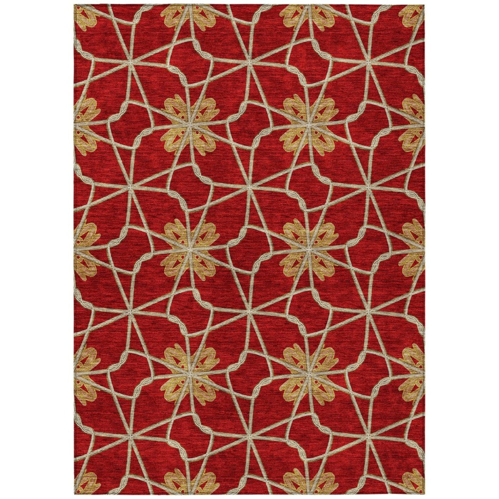 HomeRoots 5' Orange and Gold Geometric Area Rug - Durable, Washable Design Perfect for Indoor and Outdoor Spaces 5' X 8' 613447