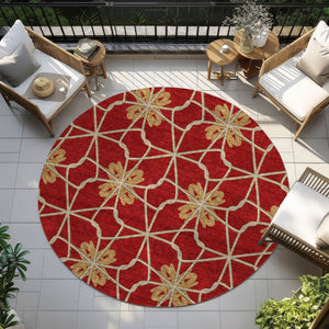 HomeRoots 5' Orange and Gold Geometric Area Rug - Durable, Washable Design Perfect for Indoor and Outdoor Spaces 8' Round 613448