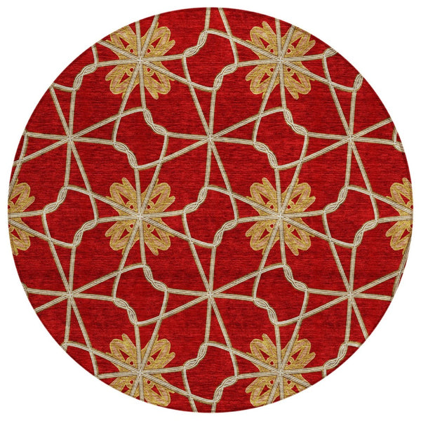 HomeRoots 5' Orange and Gold Geometric Area Rug - Durable, Washable Design Perfect for Indoor and Outdoor Spaces 8' Round 613448