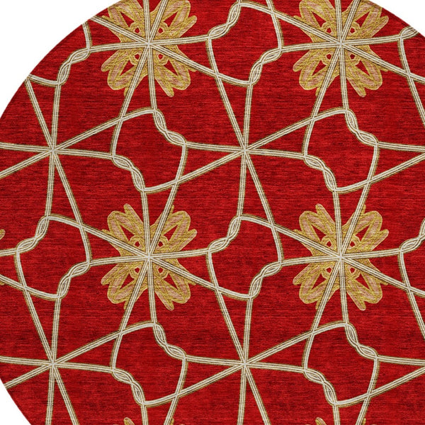 HomeRoots 5' Orange and Gold Geometric Area Rug - Durable, Washable Design Perfect for Indoor and Outdoor Spaces 8' Round 613448