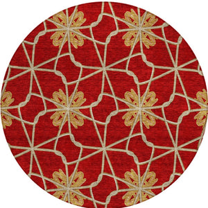 HomeRoots 5' Orange and Gold Geometric Area Rug - Durable, Washable Design Perfect for Indoor and Outdoor Spaces 8' Round 613448