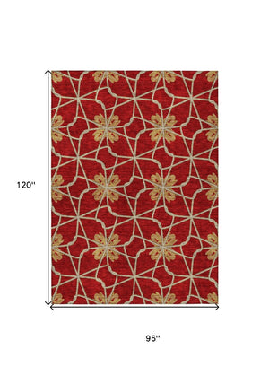 HomeRoots 5' Orange and Gold Geometric Area Rug - Durable, Washable Design Perfect for Indoor and Outdoor Spaces 8' X 10' 613449
