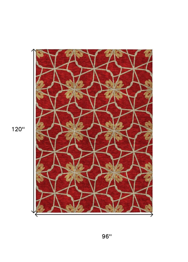 HomeRoots 5' Orange and Gold Geometric Area Rug - Durable, Washable Design Perfect for Indoor and Outdoor Spaces 8' X 10' 613449
