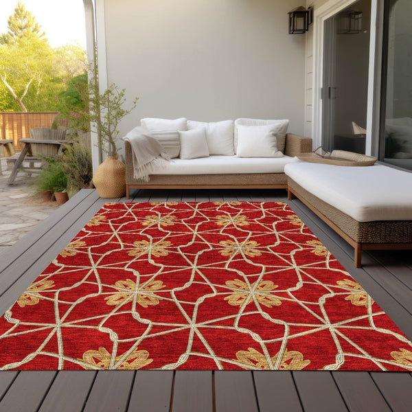 HomeRoots 5' Orange and Gold Geometric Area Rug - Durable, Washable Design Perfect for Indoor and Outdoor Spaces 8' X 10' 613449