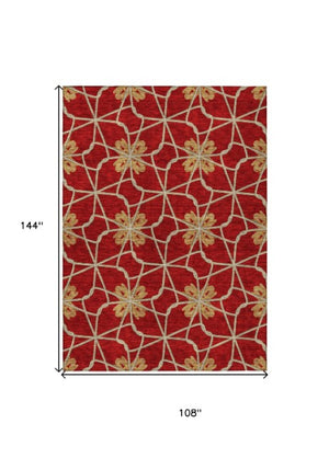 Homeroots 3' Stylish Geometric Washable Area Rug For Indoor Or Outdoor Use - Durable, Stain-resistant Design Orange Polyester 613450