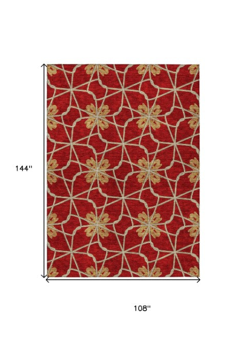 Homeroots 3' Stylish Geometric Washable Area Rug For Indoor Or Outdoor Use - Durable, Stain-resistant Design Orange Polyester 613450