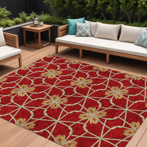 Homeroots 3' Stylish Geometric Washable Area Rug For Indoor Or Outdoor Use - Durable, Stain-resistant Design Orange Polyester 613450