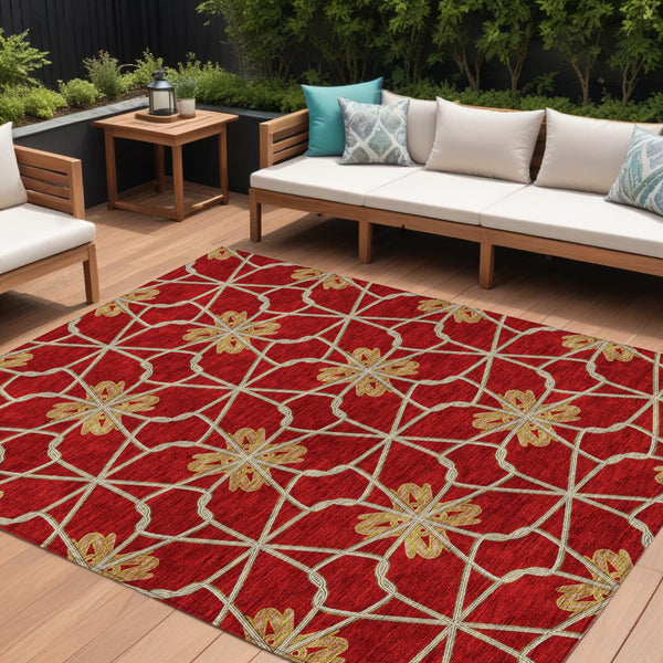 Homeroots 3' Stylish Geometric Washable Area Rug For Indoor Or Outdoor Use - Durable, Stain-resistant Design Orange Polyester 613450