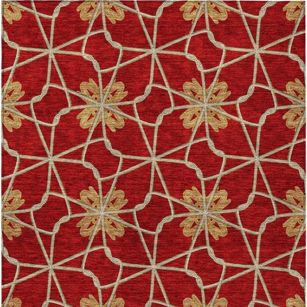 Homeroots 3' Stylish Geometric Washable Area Rug For Indoor Or Outdoor Use - Durable, Stain-resistant Design Orange Polyester 613450