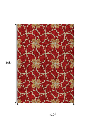 HomeRoots 5' Orange and Gold Geometric Area Rug - Durable, Washable Design Perfect for Indoor and Outdoor Spaces 10' X 14' 613451