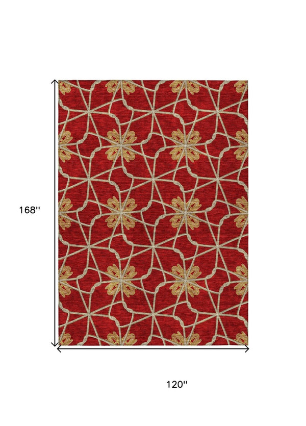 HomeRoots 5' Orange and Gold Geometric Area Rug - Durable, Washable Design Perfect for Indoor and Outdoor Spaces 10' X 14' 613451