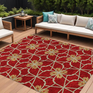HomeRoots 5' Orange and Gold Geometric Area Rug - Durable, Washable Design Perfect for Indoor and Outdoor Spaces 10' X 14' 613451