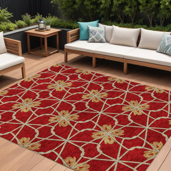 HomeRoots 5' Orange and Gold Geometric Area Rug - Durable, Washable Design Perfect for Indoor and Outdoor Spaces 10' X 14' 613451