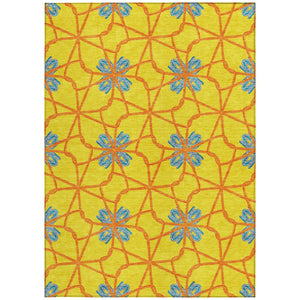 Homeroots 3' Stylish Geometric Washable Area Rug For Indoor Or Outdoor Use - Durable, Stain-resistant Design Yellow Polyester 613452