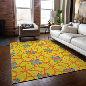 Homeroots 3' Stylish Geometric Washable Area Rug For Indoor Or Outdoor Use - Durable, Stain-resistant Design Yellow Polyester 613452