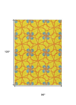 Homeroots 3' Stylish Geometric Washable Area Rug For Indoor Or Outdoor Use - Durable, Stain-resistant Design Yellow Polyester 613455