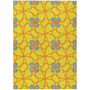 HomeRoots 5' Geometric Yellow and Teal Area Rug - Stylish, Washable Design for Indoor and Outdoor Use 8' X 10' 613455