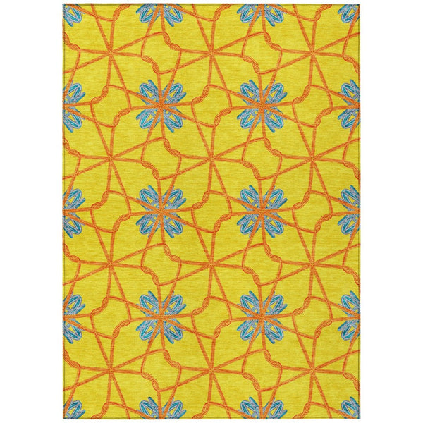 HomeRoots 5' Geometric Yellow and Teal Area Rug - Stylish, Washable Design for Indoor and Outdoor Use 8' X 10' 613455