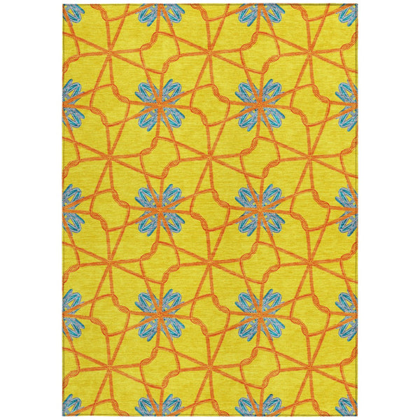 Homeroots 3' Stylish Geometric Washable Area Rug For Indoor Or Outdoor Use - Durable, Stain-resistant Design Yellow Polyester 613455