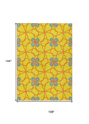 Homeroots 3' Stylish Geometric Washable Area Rug For Indoor Or Outdoor Use - Durable, Stain-resistant Design Yellow Polyester 613456