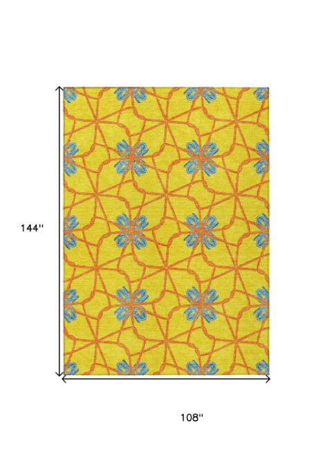 Homeroots 3' Stylish Geometric Washable Area Rug For Indoor Or Outdoor Use - Durable, Stain-resistant Design Yellow Polyester 613456