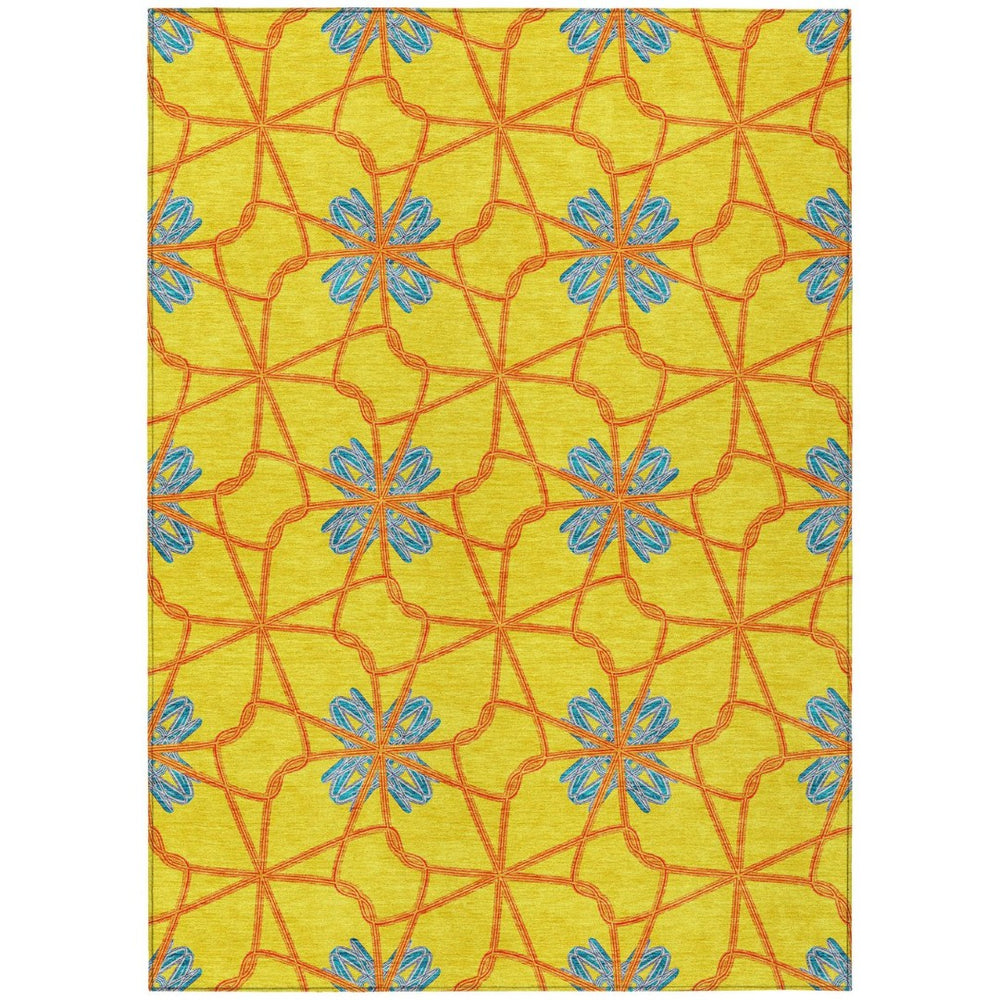 HomeRoots 9' X 12' Vibrant Yellow and Teal Blue Geometric Area Rug – Durable, Washable for Indoor/Outdoor Use! 613456