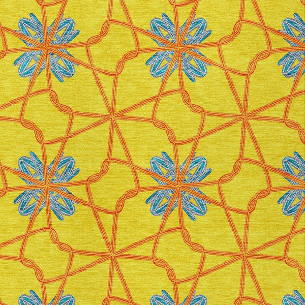 Homeroots 3' Stylish Geometric Washable Area Rug For Indoor Or Outdoor Use - Durable, Stain-resistant Design Yellow Polyester 613456