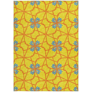 HomeRoots 5' Geometric Yellow and Teal Area Rug - Stylish, Washable Design for Indoor and Outdoor Use 10' X 14' 613457