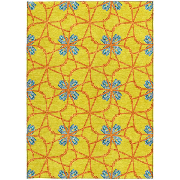 HomeRoots 5' Geometric Yellow and Teal Area Rug - Stylish, Washable Design for Indoor and Outdoor Use 10' X 14' 613457