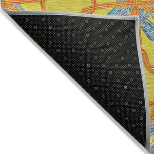 HomeRoots 5' Geometric Yellow and Teal Area Rug - Stylish, Washable Design for Indoor and Outdoor Use 10' X 14' 613457