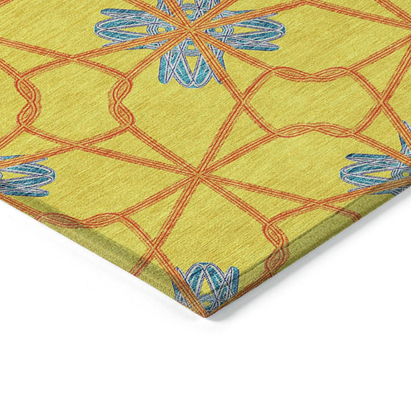 HomeRoots 5' Geometric Yellow and Teal Area Rug - Stylish, Washable Design for Indoor and Outdoor Use 10' X 14' 613457