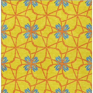HomeRoots 5' Geometric Yellow and Teal Area Rug - Stylish, Washable Design for Indoor and Outdoor Use 10' X 14' 613457