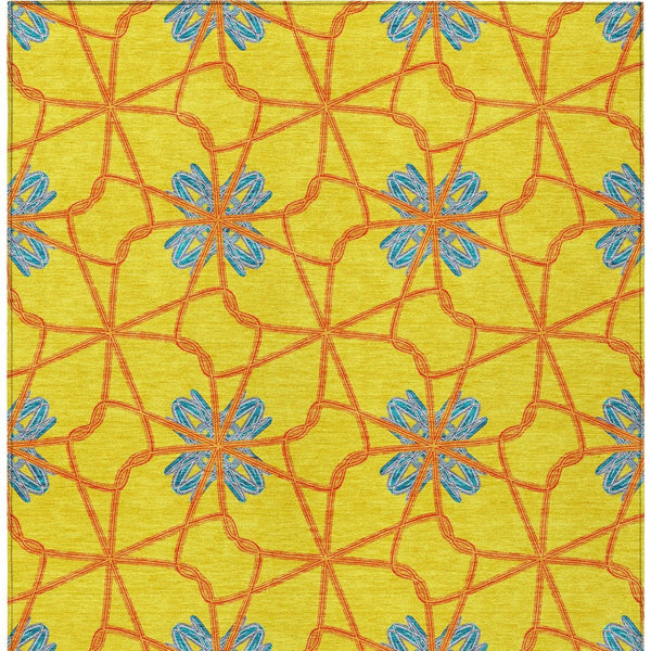 HomeRoots 5' Geometric Yellow and Teal Area Rug - Stylish, Washable Design for Indoor and Outdoor Use 10' X 14' 613457