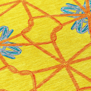 HomeRoots 5' Geometric Yellow and Teal Area Rug - Stylish, Washable Design for Indoor and Outdoor Use 10' X 14' 613457