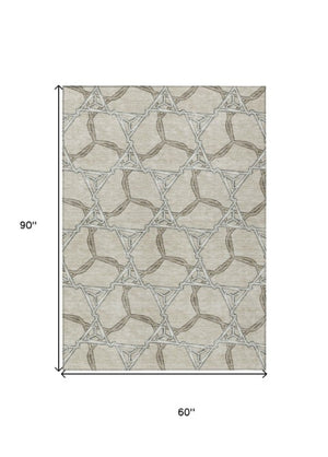 Homeroots 3' Geometric Washable Indoor Outdoor Area Rug - Stylish, Durable Design For Home & Patio Spaces Beige Polyester 613459