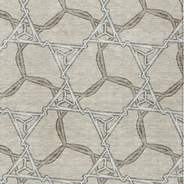 Homeroots 3' Geometric Washable Indoor Outdoor Area Rug - Stylish, Durable Design For Home & Patio Spaces Beige Polyester 613459
