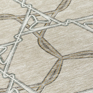 Homeroots 3' Geometric Washable Indoor Outdoor Area Rug - Stylish, Durable Design For Home & Patio Spaces Beige Polyester 613459