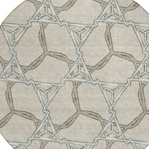 Homeroots 3' Geometric Washable Indoor Outdoor Area Rug - Stylish, Durable Design For Home & Patio Spaces Beige Polyester 613460