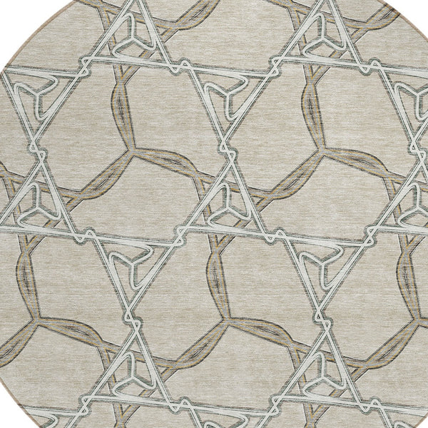 Homeroots 3' Geometric Washable Indoor Outdoor Area Rug - Stylish, Durable Design For Home & Patio Spaces Beige Polyester 613460