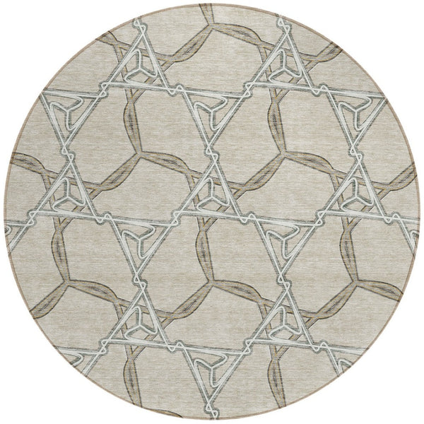 Homeroots 3' Geometric Washable Indoor Outdoor Area Rug - Stylish, Durable Design For Home & Patio Spaces Beige Polyester 613460