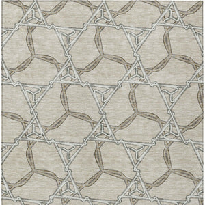 Homeroots 3' Geometric Washable Indoor Outdoor Area Rug - Stylish, Durable Design For Home & Patio Spaces Beige Polyester 613461