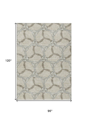 Homeroots 3' Geometric Washable Indoor Outdoor Area Rug - Stylish, Durable Design For Home & Patio Spaces Beige Polyester 613461