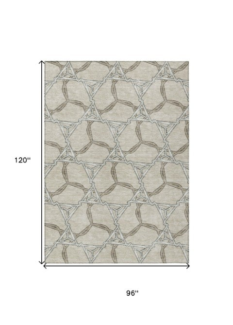 Homeroots 3' Geometric Washable Indoor Outdoor Area Rug - Stylish, Durable Design For Home & Patio Spaces Beige Polyester 613461