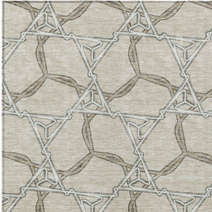 Homeroots 3' Geometric Washable Indoor Outdoor Area Rug - Stylish, Durable Design For Home & Patio Spaces Beige Polyester 613461