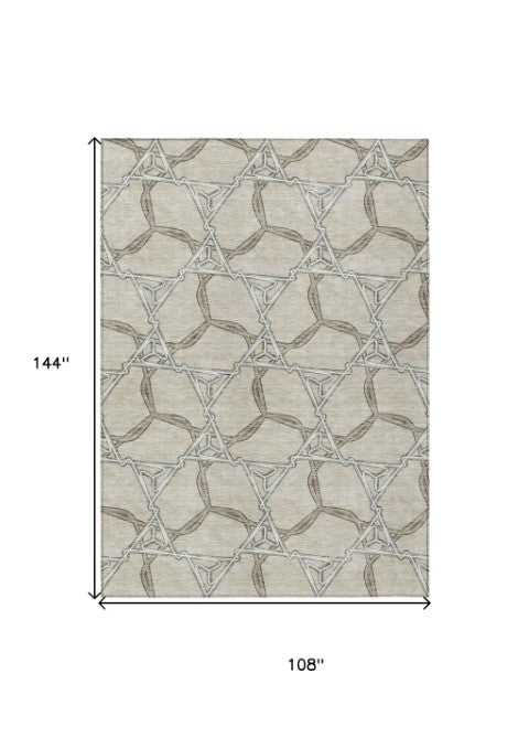 Homeroots 3' Geometric Washable Indoor Outdoor Area Rug - Stylish, Durable Design For Home & Patio Spaces Beige Polyester 613462