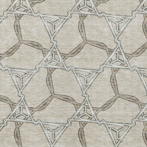 Homeroots 3' Geometric Washable Indoor Outdoor Area Rug - Stylish, Durable Design For Home & Patio Spaces Beige Polyester 613462